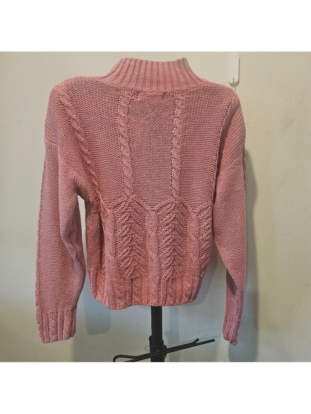 IDIOMS VINTAGE 80s WOMEN'S PINK CHUNKY CABLE KNIT TURTLENECK SWEATER SIZE MEDIUM - Picture 7 of 9